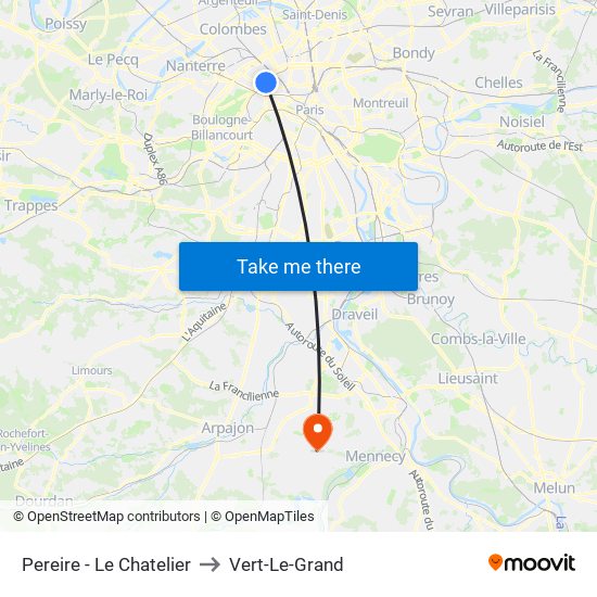 Pereire - Le Chatelier to Vert-Le-Grand map