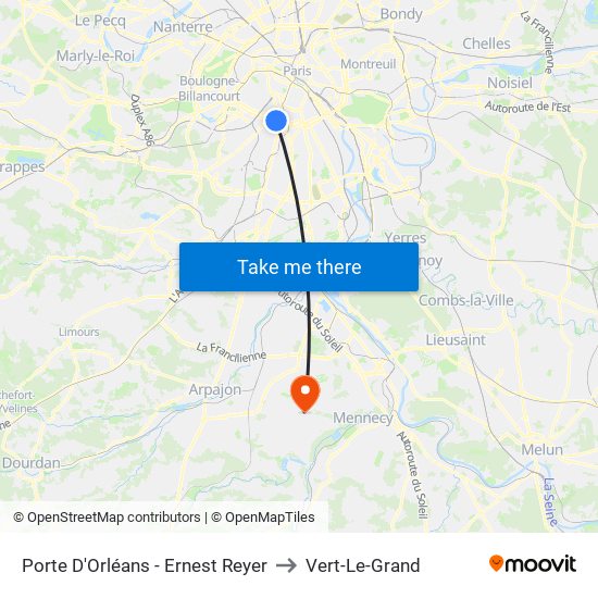 Porte D'Orléans - Ernest Reyer to Vert-Le-Grand map