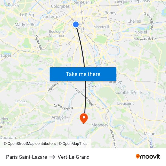 Paris Saint-Lazare to Vert-Le-Grand map