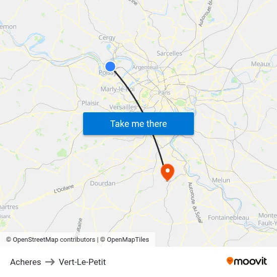 Acheres to Vert-Le-Petit map