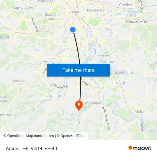 Arcueil to Vert-Le-Petit map