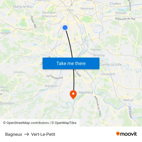 Bagneux to Vert-Le-Petit map