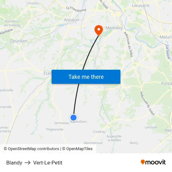 Blandy to Vert-Le-Petit map