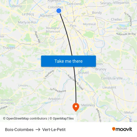 Bois-Colombes to Vert-Le-Petit map