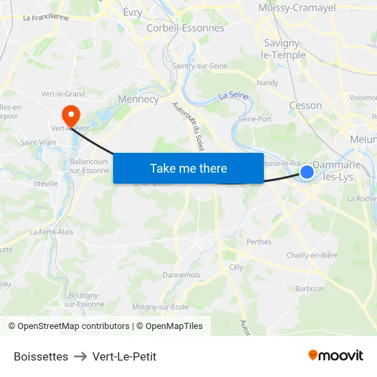 Boissettes to Vert-Le-Petit map
