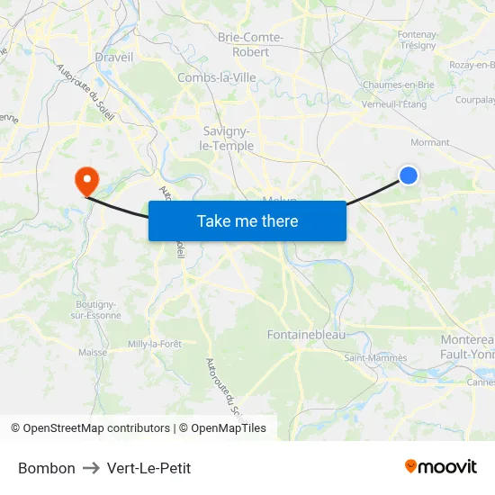 Bombon to Vert-Le-Petit map