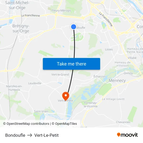 Bondoufle to Vert-Le-Petit map