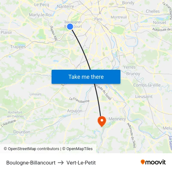 Boulogne-Billancourt to Vert-Le-Petit map