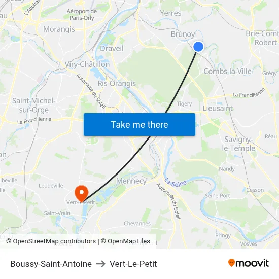Boussy-Saint-Antoine to Vert-Le-Petit map
