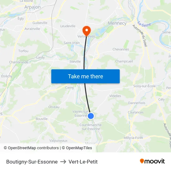 Boutigny-Sur-Essonne to Vert-Le-Petit map