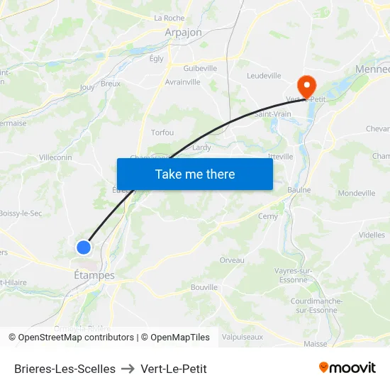 Brieres-Les-Scelles to Vert-Le-Petit map