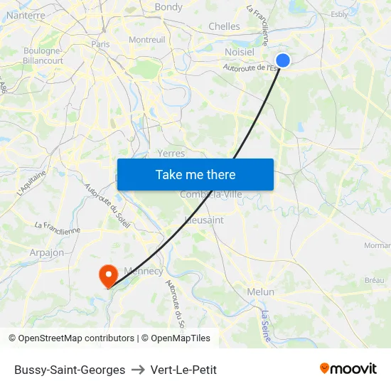 Bussy-Saint-Georges to Vert-Le-Petit map