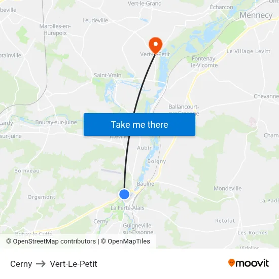 Cerny to Vert-Le-Petit map