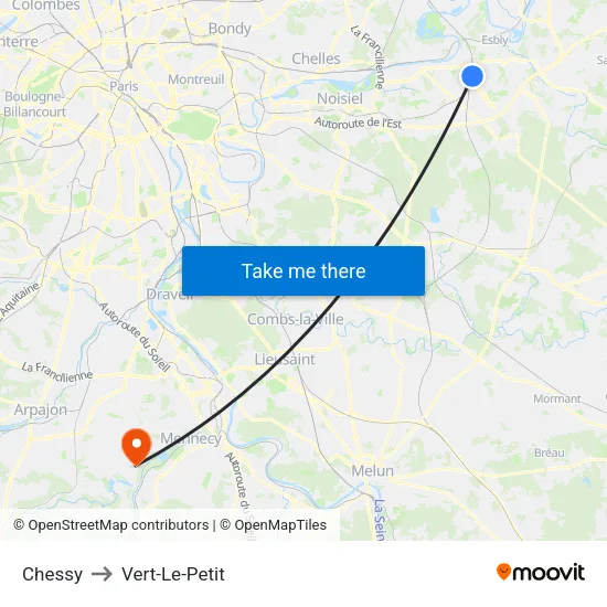 Chessy to Vert-Le-Petit map