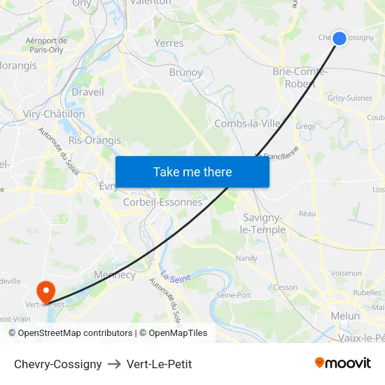 Chevry-Cossigny to Vert-Le-Petit map