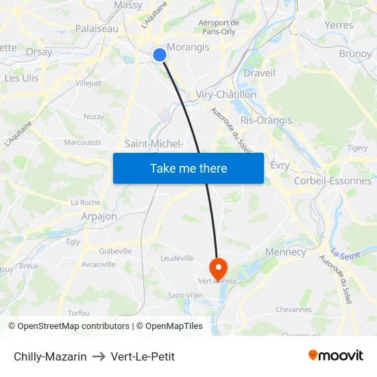Chilly-Mazarin to Vert-Le-Petit map