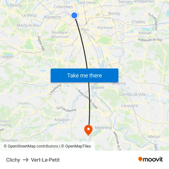 Clichy to Vert-Le-Petit map