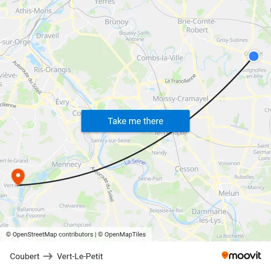 Coubert to Vert-Le-Petit map