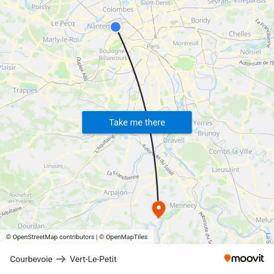 Courbevoie to Vert-Le-Petit map