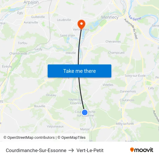 Courdimanche-Sur-Essonne to Vert-Le-Petit map