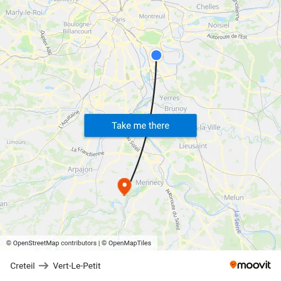 Creteil to Vert-Le-Petit map