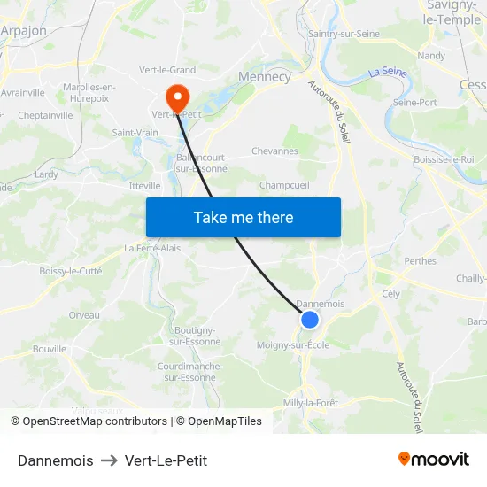 Dannemois to Vert-Le-Petit map