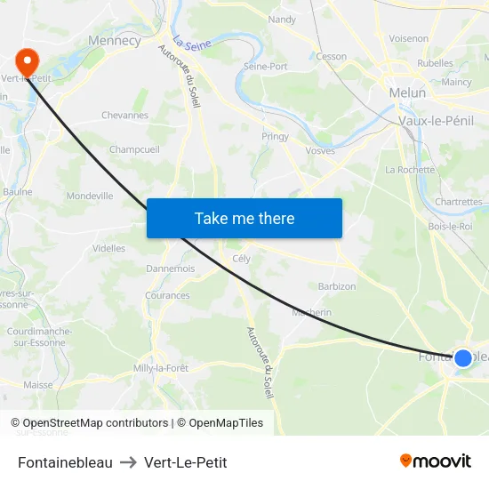 Fontainebleau to Vert-Le-Petit map