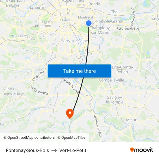 Fontenay-Sous-Bois to Vert-Le-Petit map