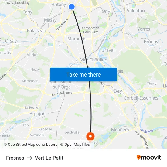 Fresnes to Vert-Le-Petit map