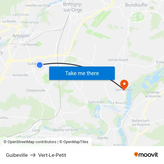 Guibeville to Vert-Le-Petit map