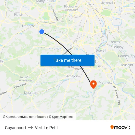 Guyancourt to Vert-Le-Petit map