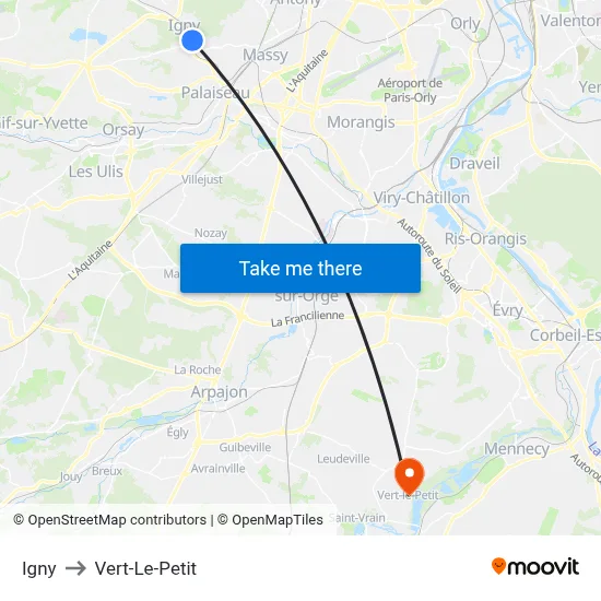 Igny to Vert-Le-Petit map