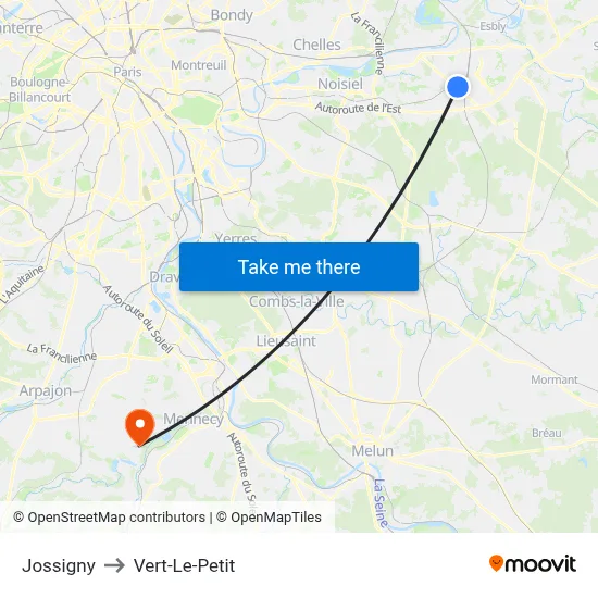 Jossigny to Vert-Le-Petit map