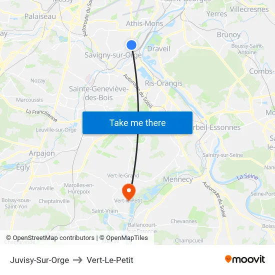 Juvisy-Sur-Orge to Vert-Le-Petit map
