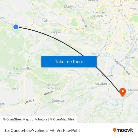 La Queue-Les-Yvelines to Vert-Le-Petit map