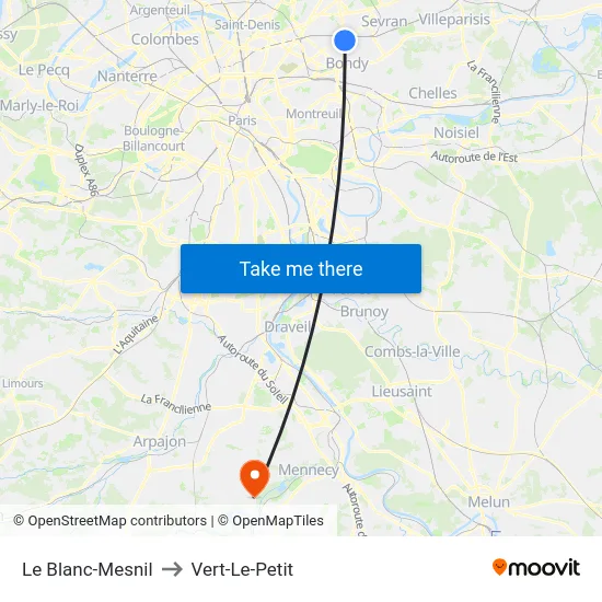 Le Blanc-Mesnil to Vert-Le-Petit map