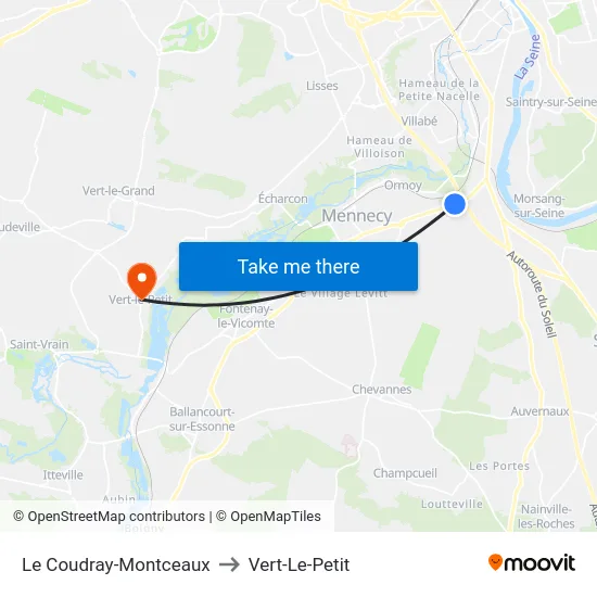 Le Coudray-Montceaux to Vert-Le-Petit map