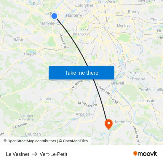 Le Vesinet to Vert-Le-Petit map