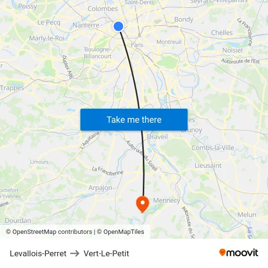 Levallois-Perret to Vert-Le-Petit map
