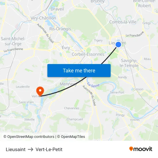 Lieusaint to Vert-Le-Petit map