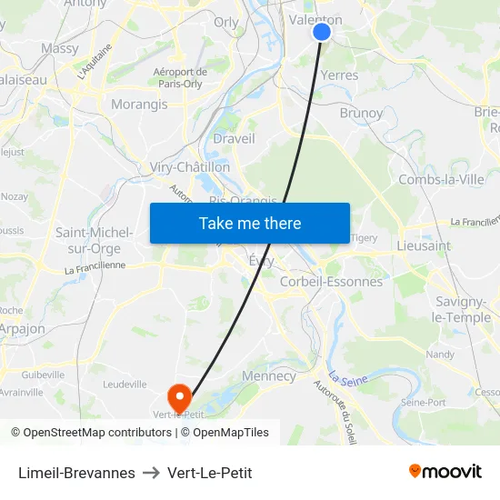Limeil-Brevannes to Vert-Le-Petit map