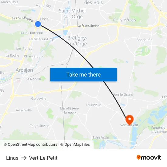 Linas to Vert-Le-Petit map