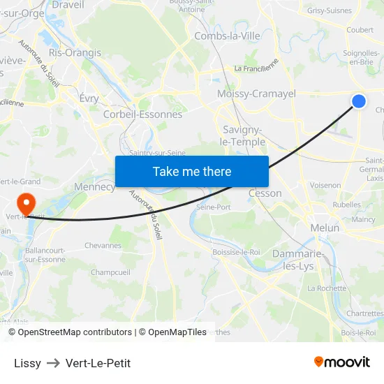 Lissy to Vert-Le-Petit map