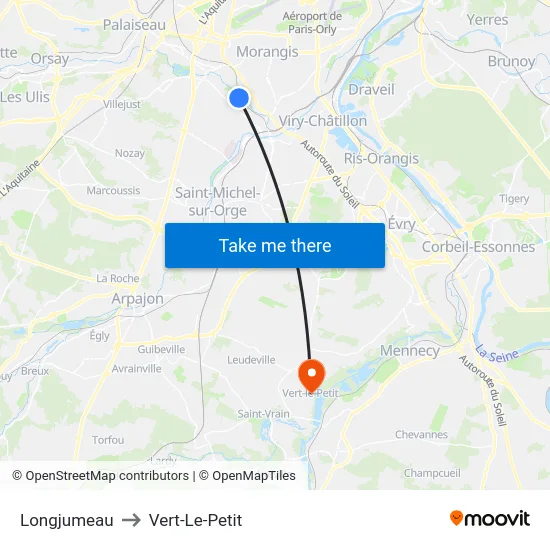 Longjumeau to Vert-Le-Petit map