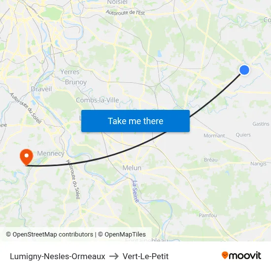 Lumigny-Nesles-Ormeaux to Vert-Le-Petit map