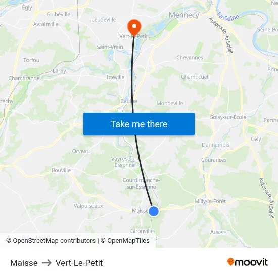 Maisse to Vert-Le-Petit map