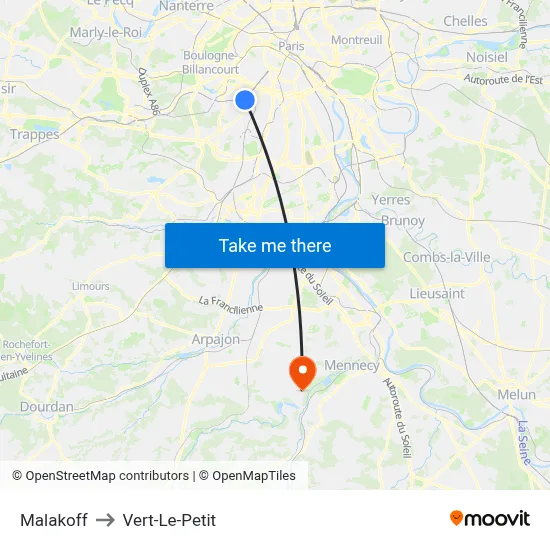 Malakoff to Vert-Le-Petit map