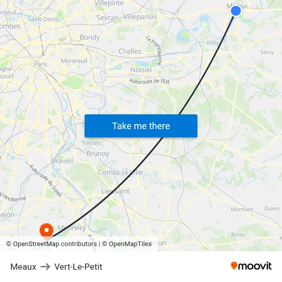 Meaux to Vert-Le-Petit map