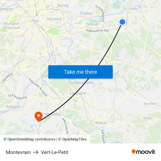 Montevrain to Vert-Le-Petit map