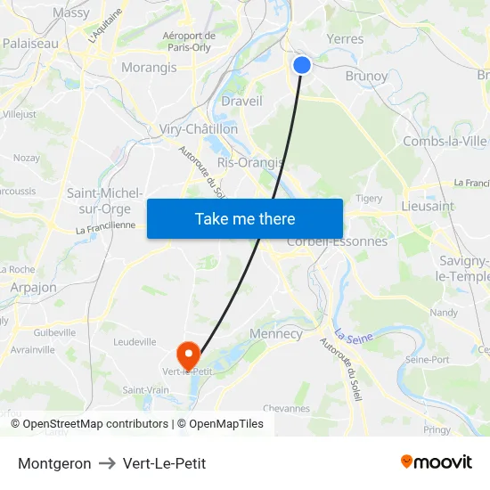 Montgeron to Vert-Le-Petit map